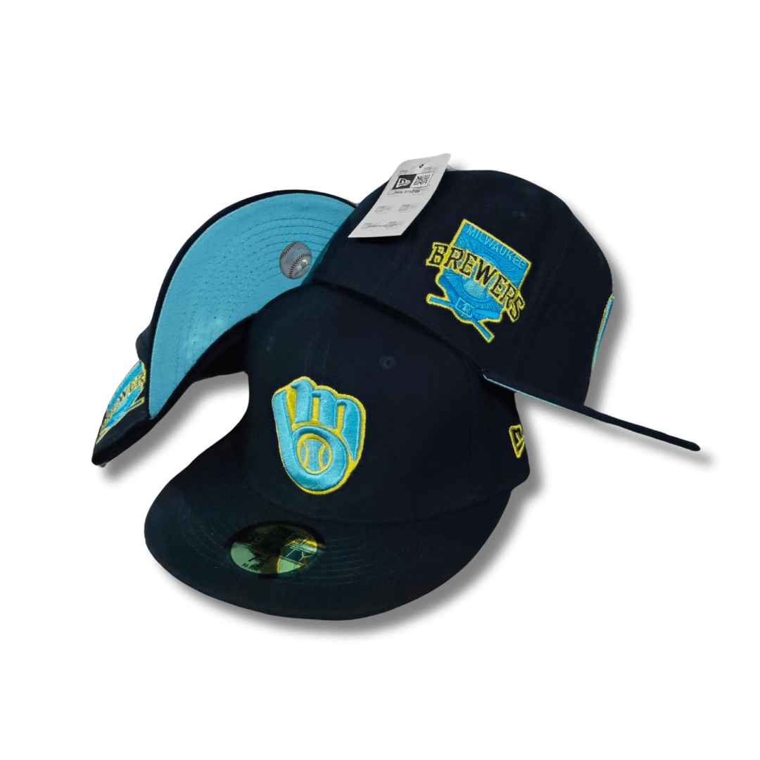 Milwaukee Brewers 59FIFTY with Side Patch and Aqua Underbill black and Navy Blue Cap
