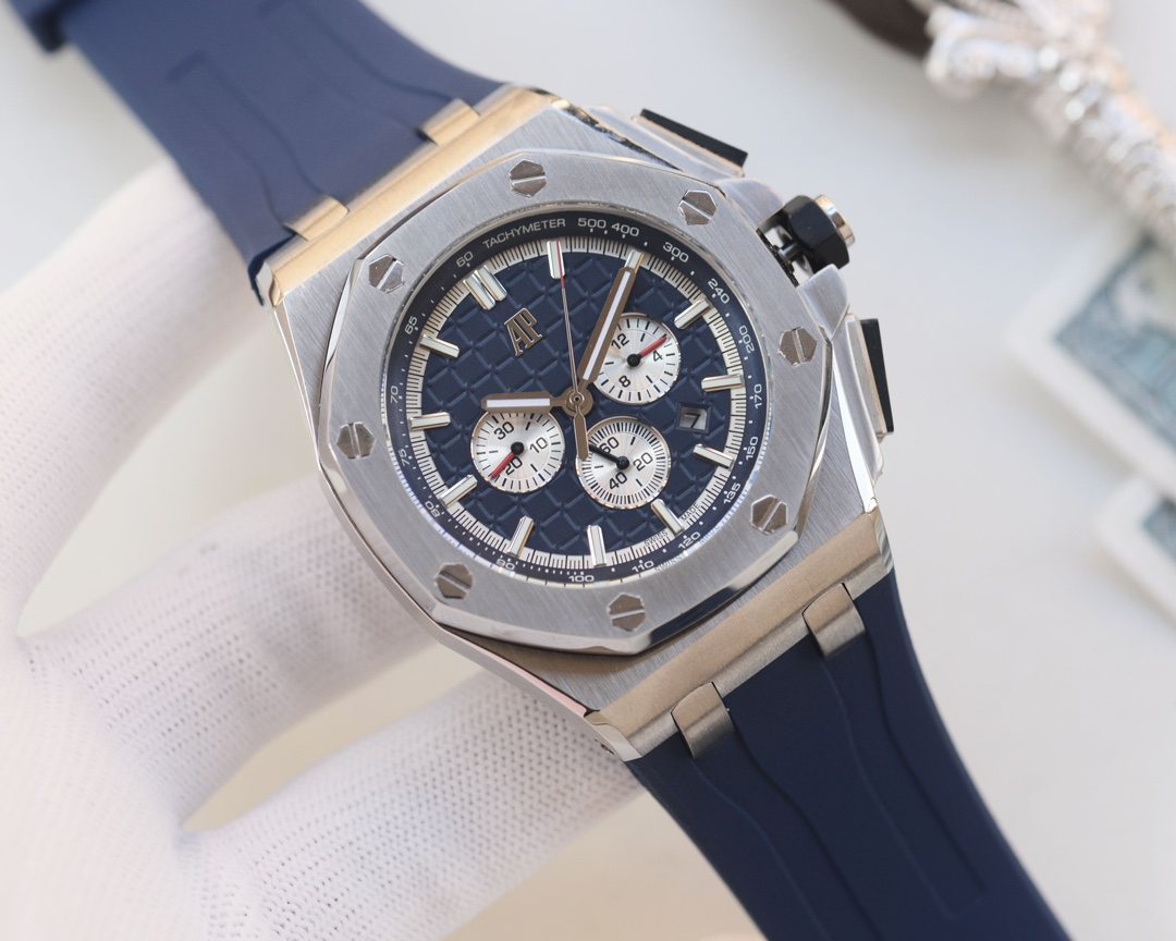 Audemars Piguet Silver Blue Dial Strap Watch — hero