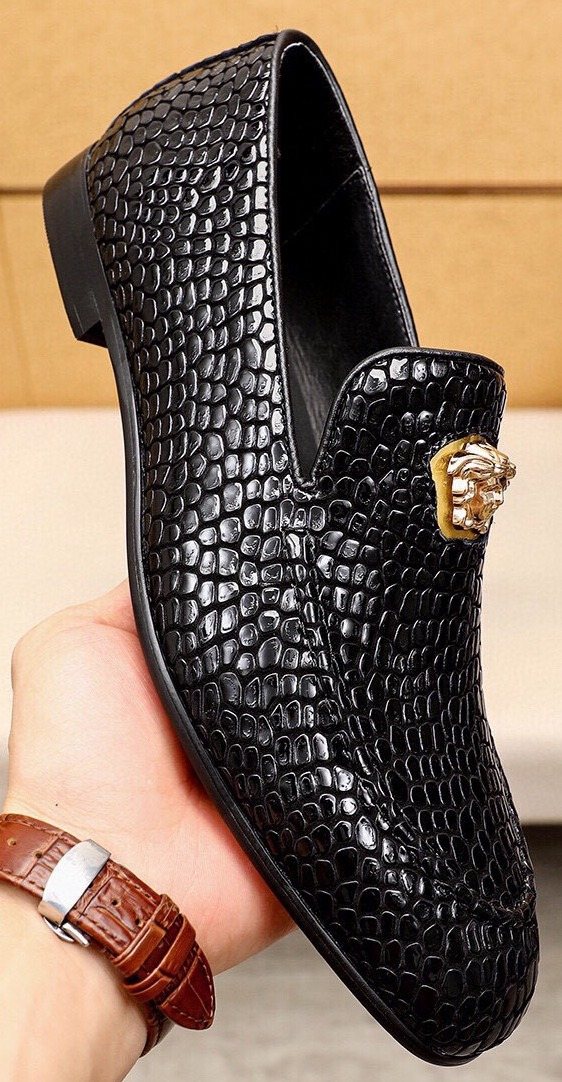 VERSACE Black Textured Slip-On Shoes — model