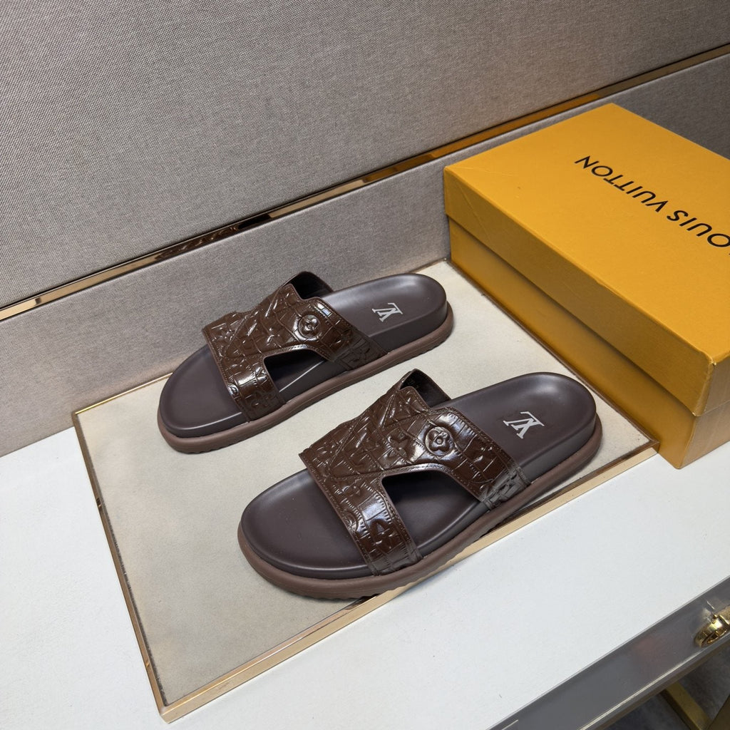 Louis Vuitton Textured Monogram Slide Sandals — side